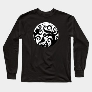 Spooky Trees, Ghosts and Pumpkins Circle on a Black Backdrop, made by EndlessEmporium Long Sleeve T-Shirt